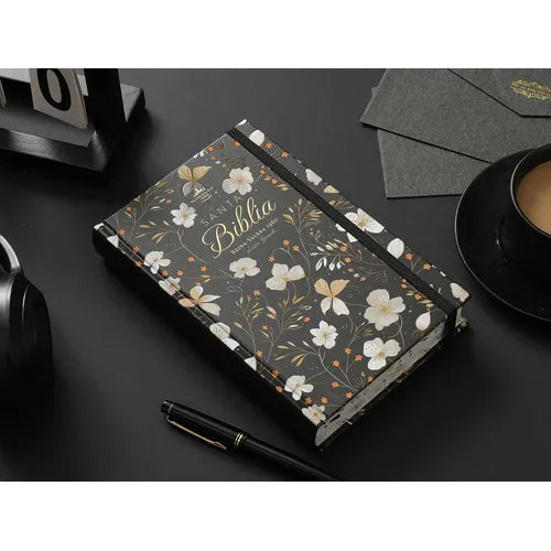 Biblia Reina Valera 1960 Letra Grande Flores Primavera Negra Tapa Dura con Liga