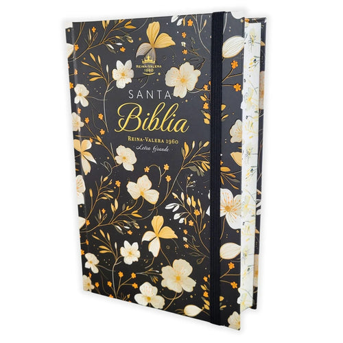 Biblia Reina Valera 1960 Letra Grande Flores Primavera Negra Tapa Dura con Liga